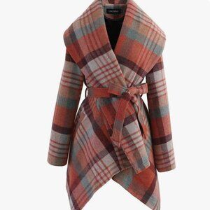 LIKE NEW! Plaid Wrap Coat with Belt, CHICWISH Wool Blend Coat